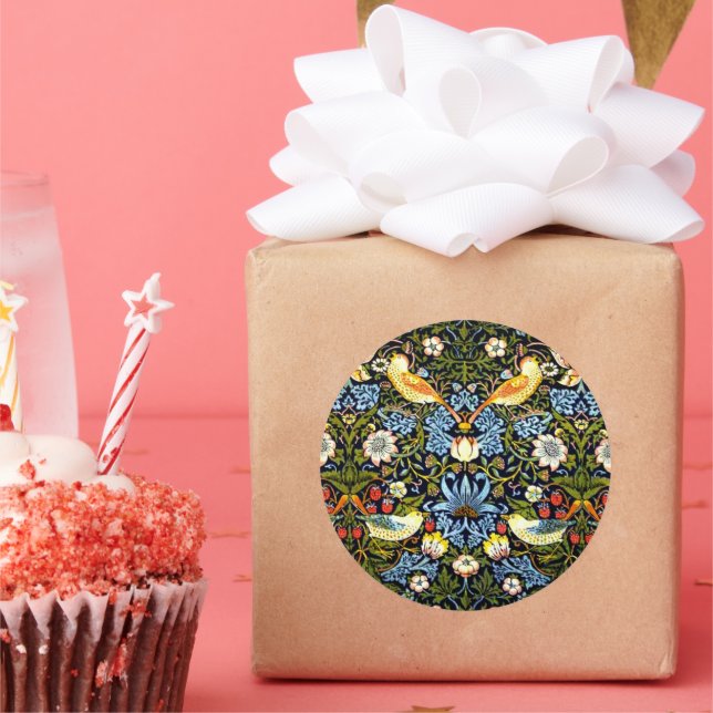 William Morris, Strawberry Thief, Classic Round Sticker (Party)