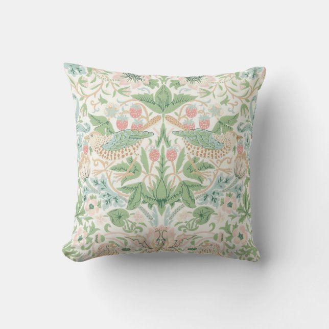 William Morris Strawberry Thief Cochineal Willow  Throw Pillow (Front)