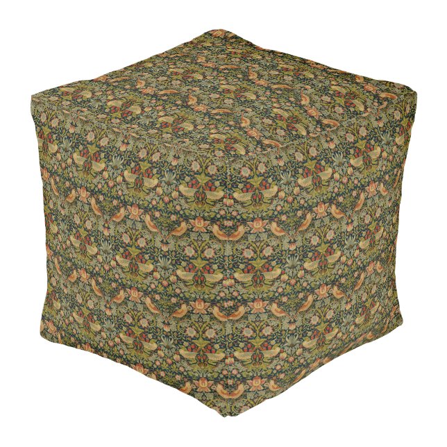 William Morris: Strawberry Thief Cube Pouf (Angled Back)