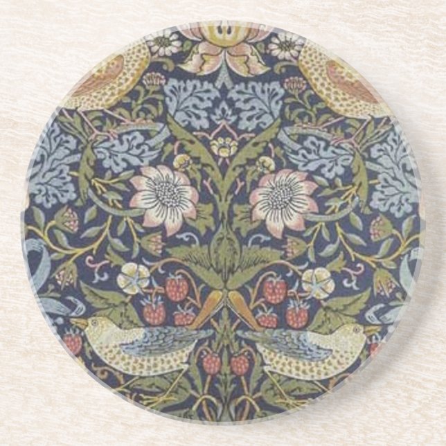 William Morris Strawberry Thief Design 1883 Sandstone Coaster (Front)