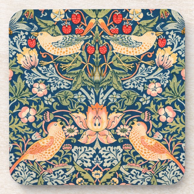 William Morris Strawberry Thief Design Beverage Coaster (Front)