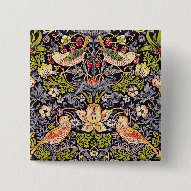 William Morris Strawberry Thief Floral Art Nouveau Button (Front)