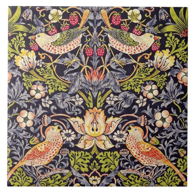 William Morris Strawberry Thief Floral Art Nouveau Ceramic Tile (Front)