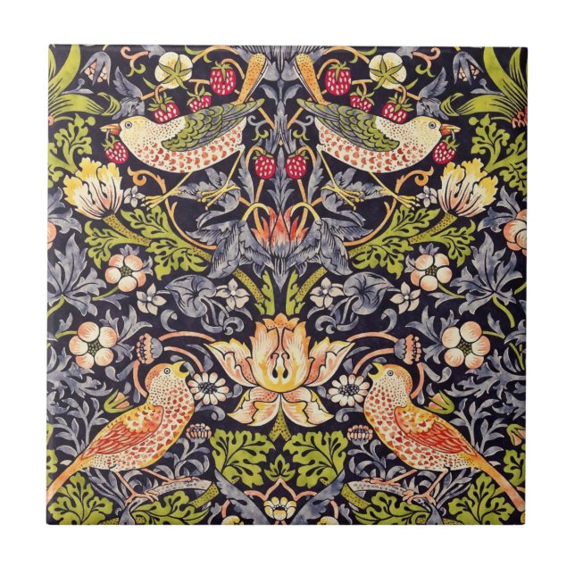 William Morris Strawberry Thief Floral Art Nouveau Ceramic Tile (Front)