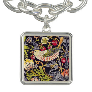 William Morris Strawberry Thief Floral Art Nouveau Charm Bracelet
