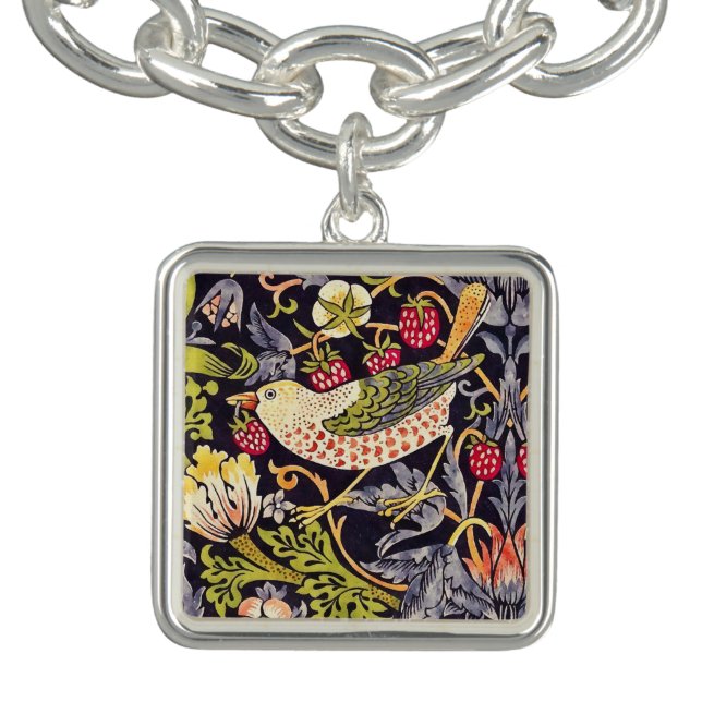 William Morris Strawberry Thief Floral Art Nouveau Charm Bracelet (Design)