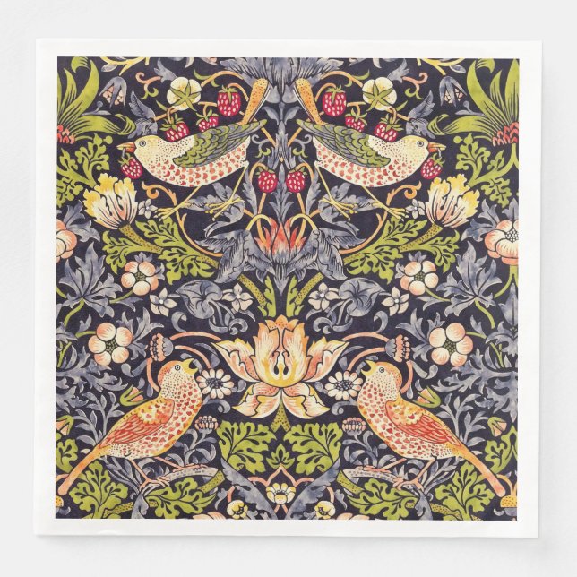 William Morris Strawberry Thief Floral Art Nouveau Paper Dinner Napkins (Front)