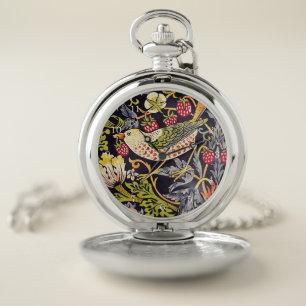 William Morris Strawberry Thief Floral Art Nouveau Pocket Watch