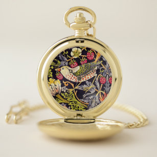 William Morris Strawberry Thief Floral Art Nouveau Pocket Watch