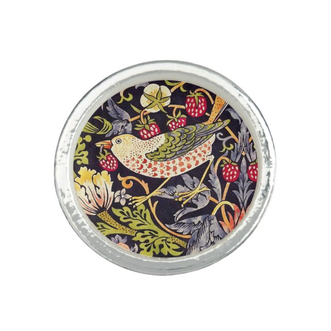William Morris Strawberry Thief Floral Art Nouveau Ring (Front)