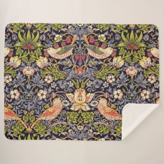 William Morris Strawberry Thief Floral Art Nouveau Sherpa Blanket
