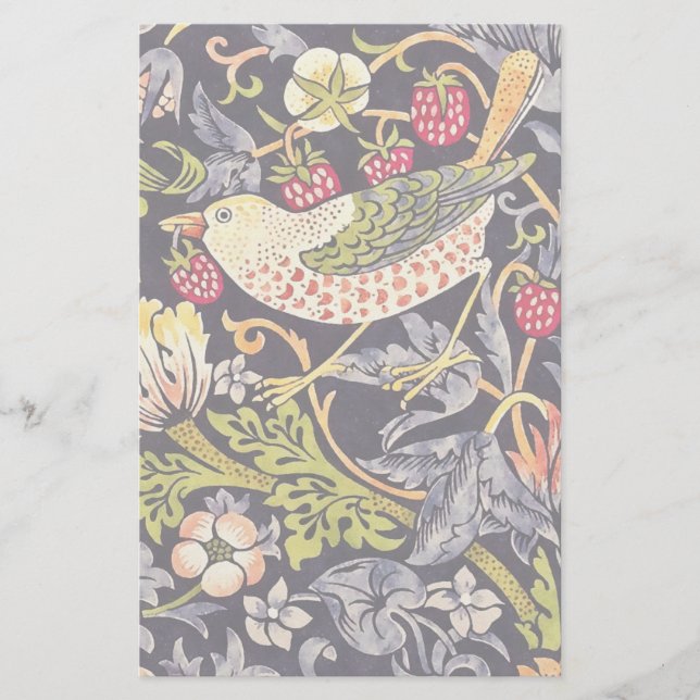 William Morris Strawberry Thief Floral Art Nouveau Stationery (Front)
