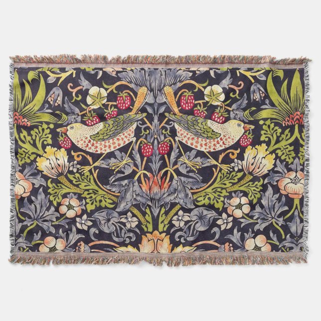 William Morris Strawberry Thief Floral Art Nouveau Throw Blanket (Front)