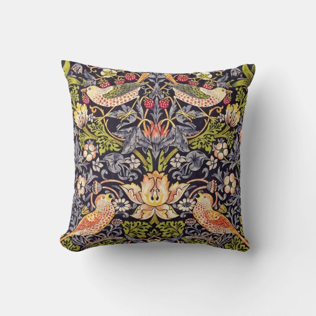 William Morris Strawberry Thief Floral Art Nouveau Throw Pillow (Front)