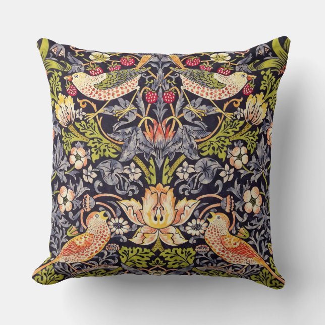 William Morris Strawberry Thief Floral Art Nouveau Throw Pillow (Front)