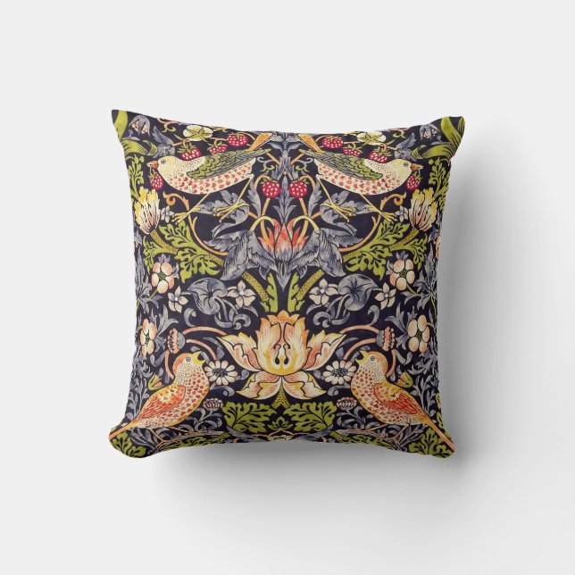 William Morris Strawberry Thief Floral Art Nouveau Throw Pillow (Front)
