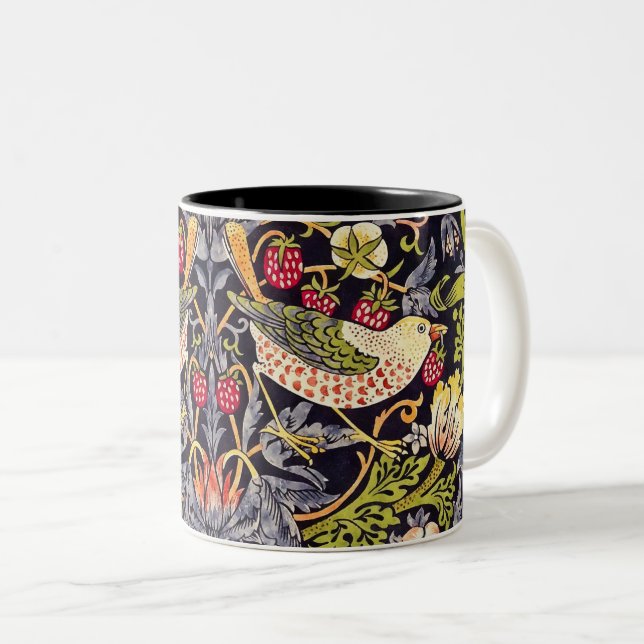 William Morris Strawberry Thief Floral Art Nouveau Two-Tone Coffee Mug (Front Right)