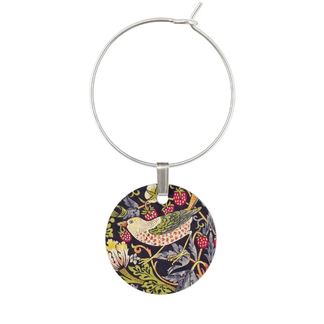 William Morris Strawberry Thief Floral Art Nouveau Wine Glass Charm (Front)