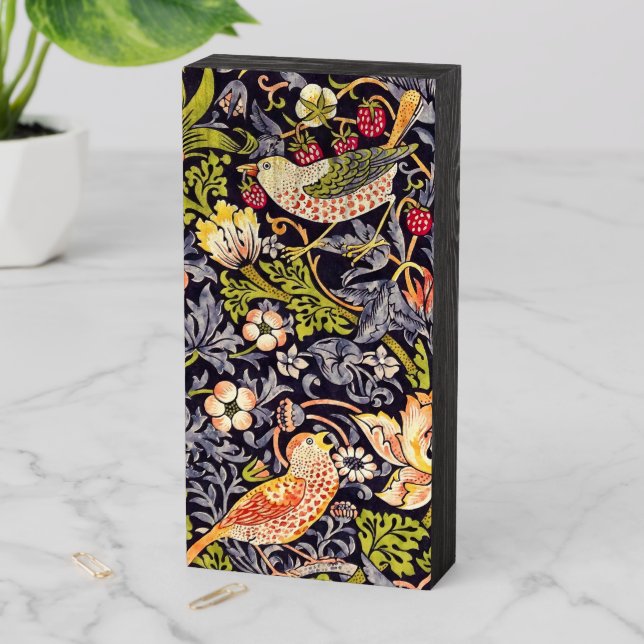 William Morris Strawberry Thief Floral Art Nouveau Wooden Box Sign (In Situ Vertical)