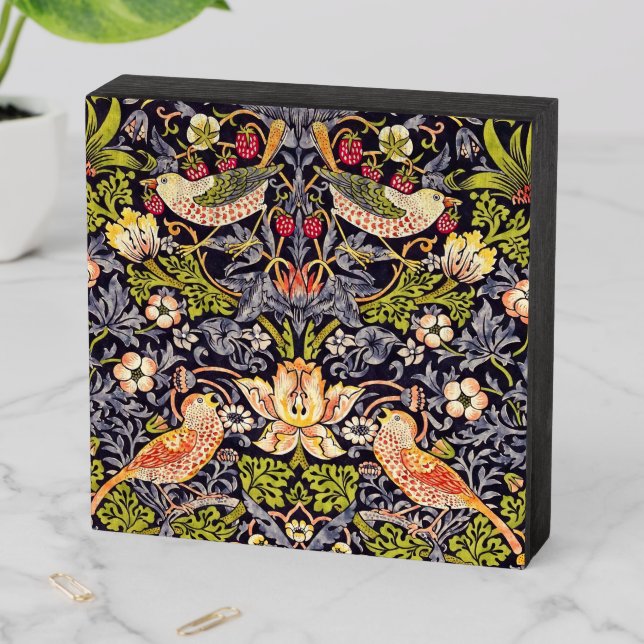 William Morris Strawberry Thief Floral Art Nouveau Wooden Box Sign (In Situ Horizontal)