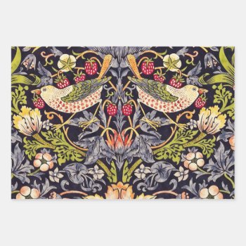 William Morris Strawberry Thief Floral Art Nouveau Wrapping Paper Sheets by artfoxx at Zazzle