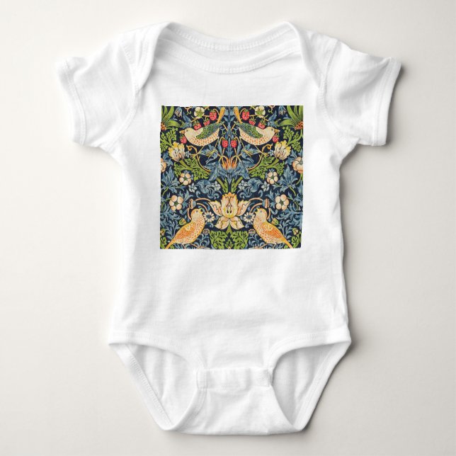 William Morris Strawberry Thief Floral Pattern Baby Bodysuit (Front)