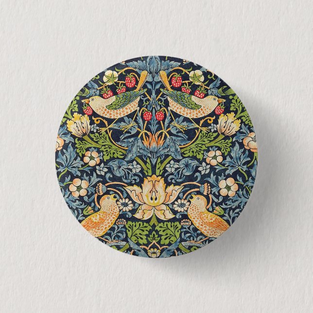 William Morris Strawberry Thief Floral Pattern Button (Front)