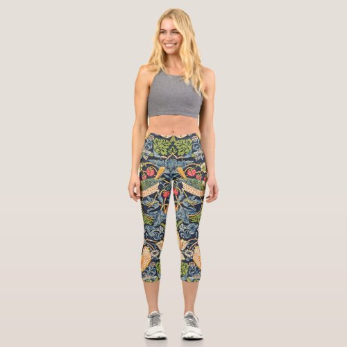 William Morris Strawberry Thief Floral Pattern Capri Leggings