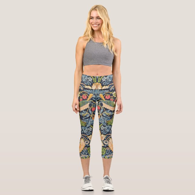 William Morris Strawberry Thief Floral Pattern Capri Leggings (Front)