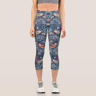 William Morris Strawberry Thief Floral Pattern Capri Leggings