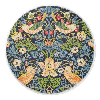 William Morris Strawberry Thief Floral Pattern Ceramic Knob