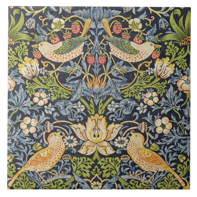 William Morris - Strawberry Thief Floral Pattern Ceramic Tile (Front)