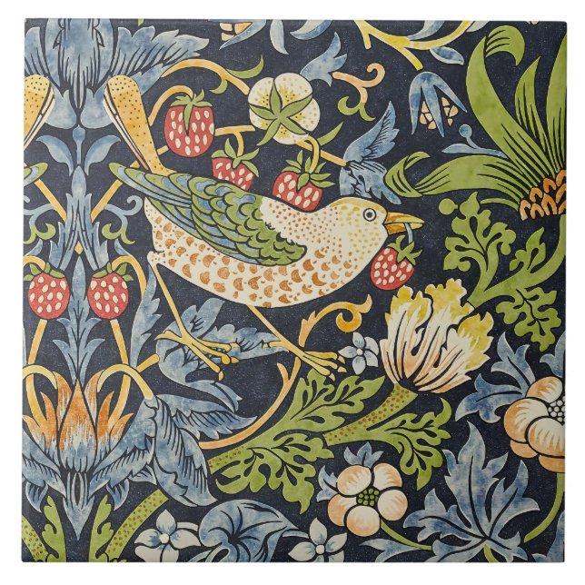 William Morris - Strawberry Thief Floral Pattern Ceramic Tile (Front)