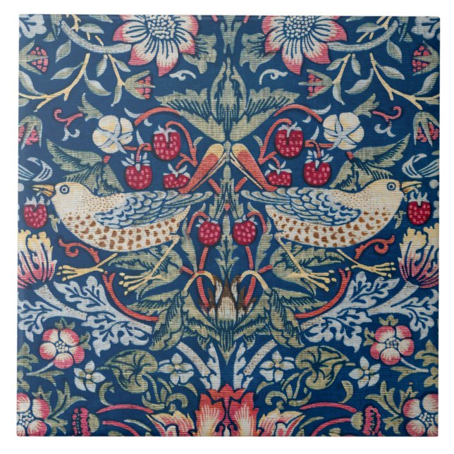 William Morris  Strawberry Thief Floral Pattern Ceramic Tile (Front)