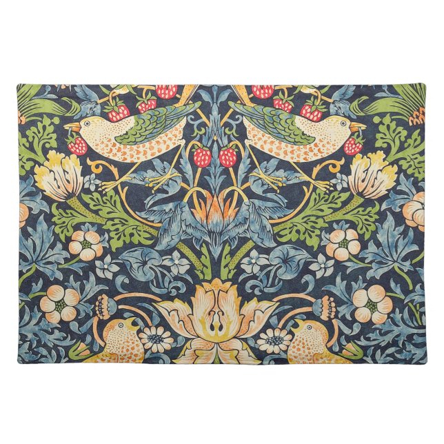 William Morris Strawberry Thief Floral Pattern Cloth Placemat (Front)