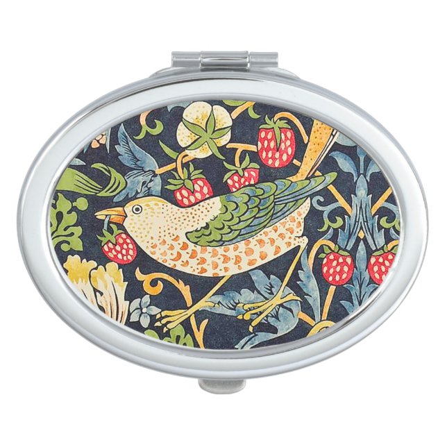 William Morris Strawberry Thief Floral Pattern Compact Mirror (Front)