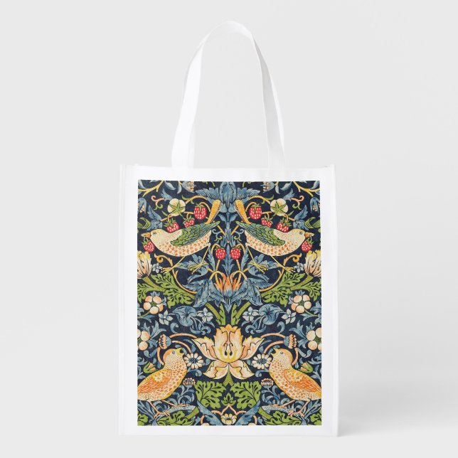 William Morris Strawberry Thief Floral Pattern Grocery Bag (Front)