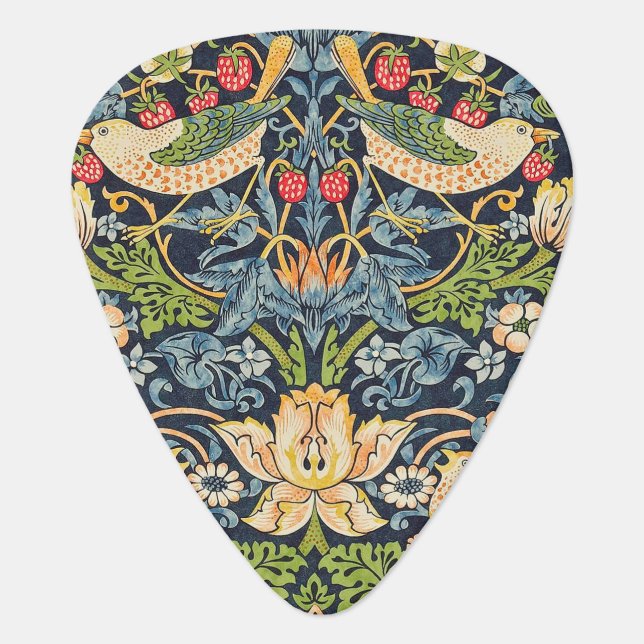 William Morris Strawberry Thief Floral Pattern Guitar Pick (Front)