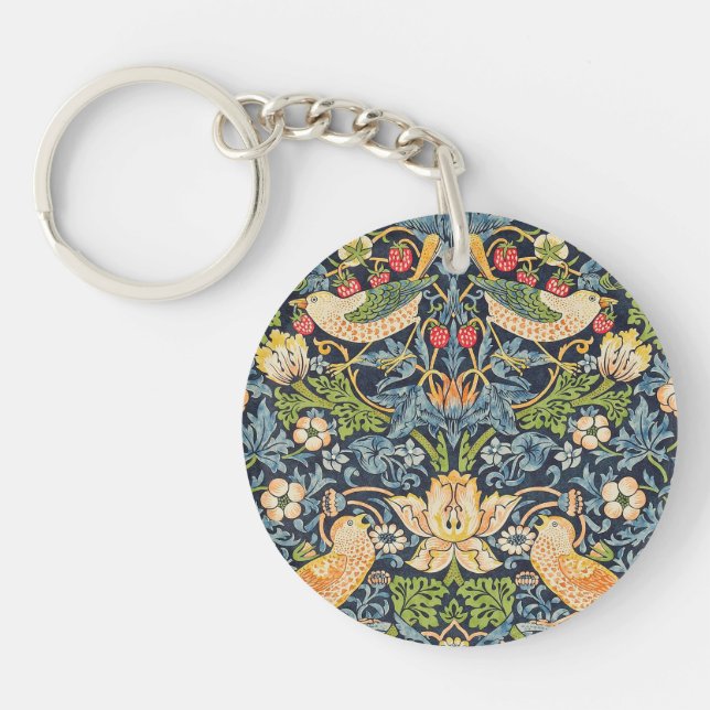 William Morris Strawberry Thief Floral Pattern Keychain (Front)