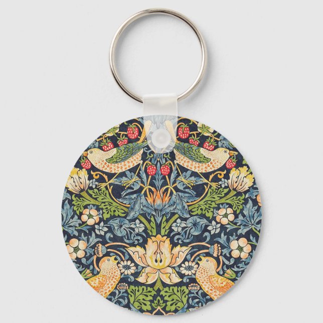 William Morris Strawberry Thief Floral Pattern Keychain (Front)