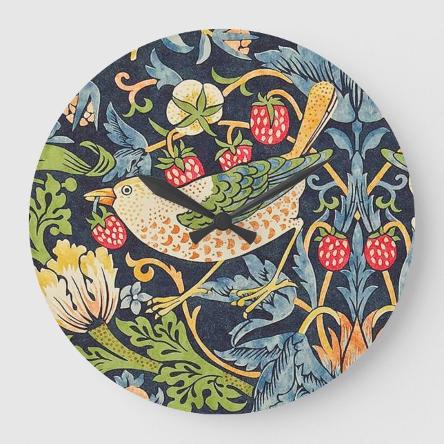William Morris Strawberry Thief Floral Pattern Large Clock (Front)