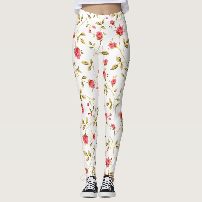 William Morris Strawberry Thief Floral Pattern  Leggings (Front)
