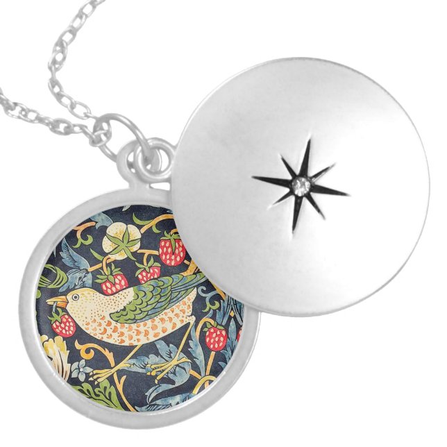 William Morris Strawberry Thief Floral Pattern Locket Necklace (Front)