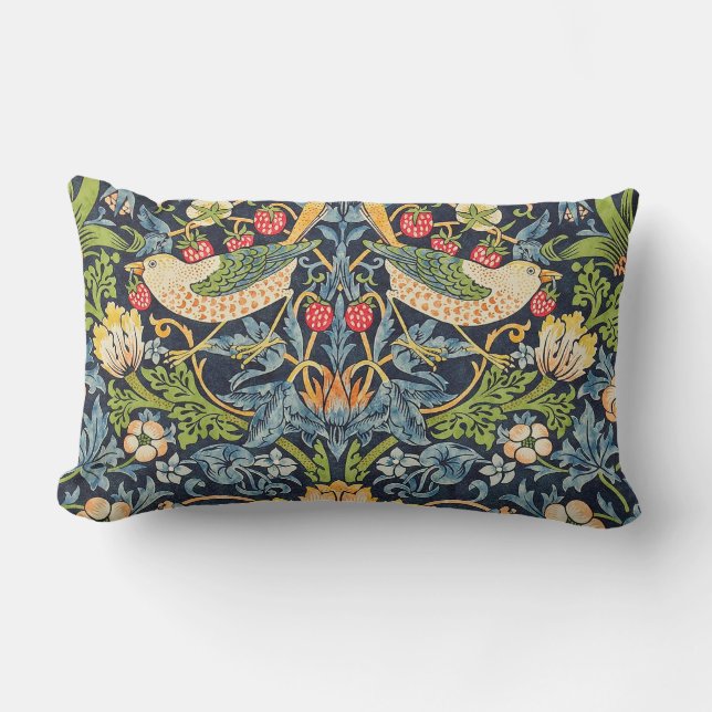 William Morris Strawberry Thief Floral Pattern Lumbar Pillow (Front)