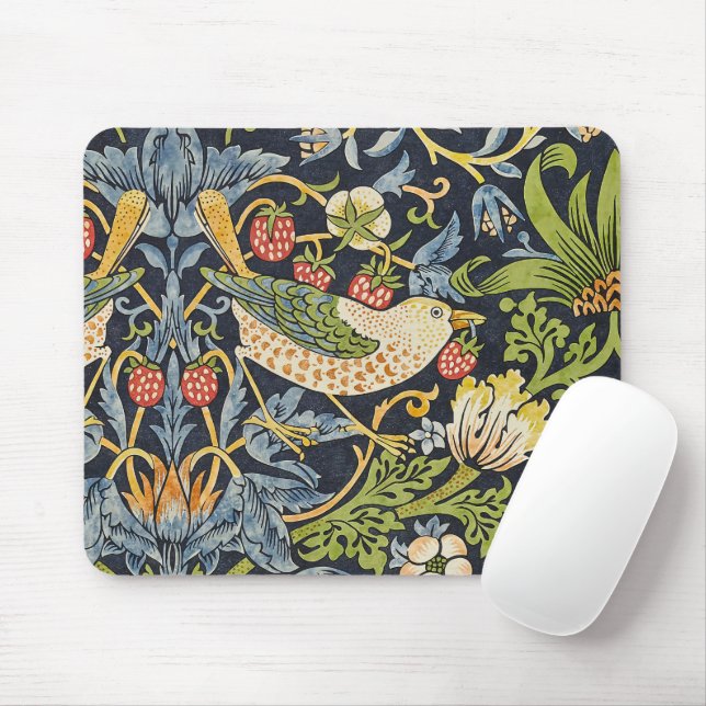 William Morris - Strawberry Thief Floral Pattern Mouse Pad (With Mouse)