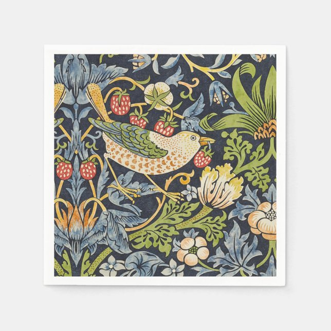 William Morris - Strawberry Thief Floral Pattern Napkins (Front)
