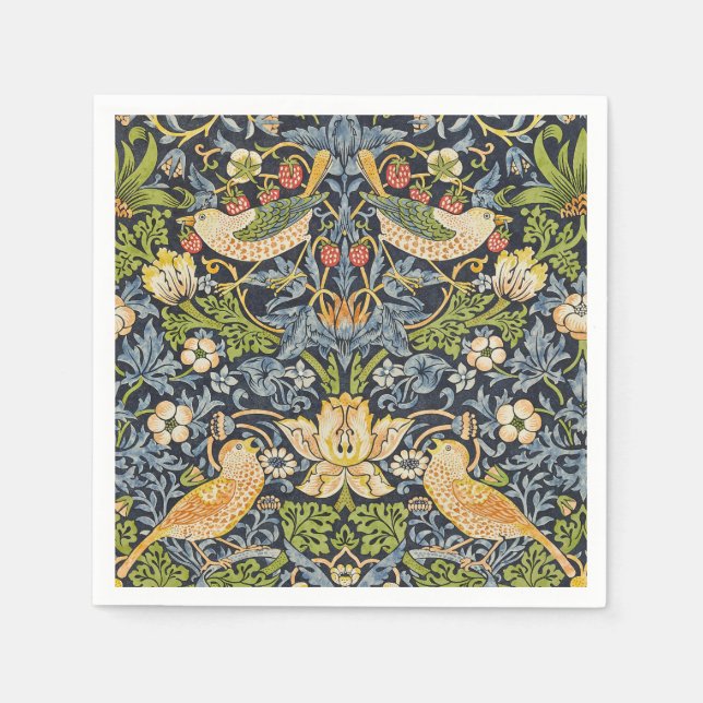 William Morris - Strawberry Thief Floral Pattern Napkins (Front)