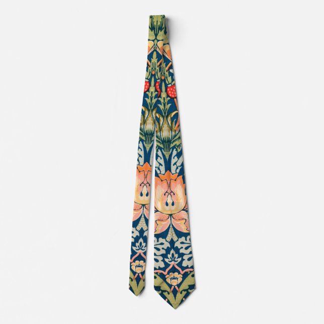William Morris Strawberry Thief Floral Pattern Neck Tie (Back)