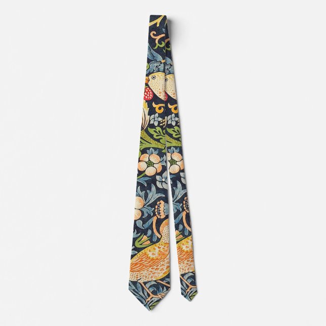 William Morris Strawberry Thief Floral Pattern Neck Tie (Front)