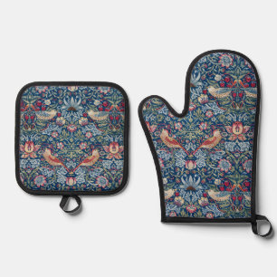 William Morris  Strawberry Thief Floral Pattern Oven Mitt & Pot Holder Set